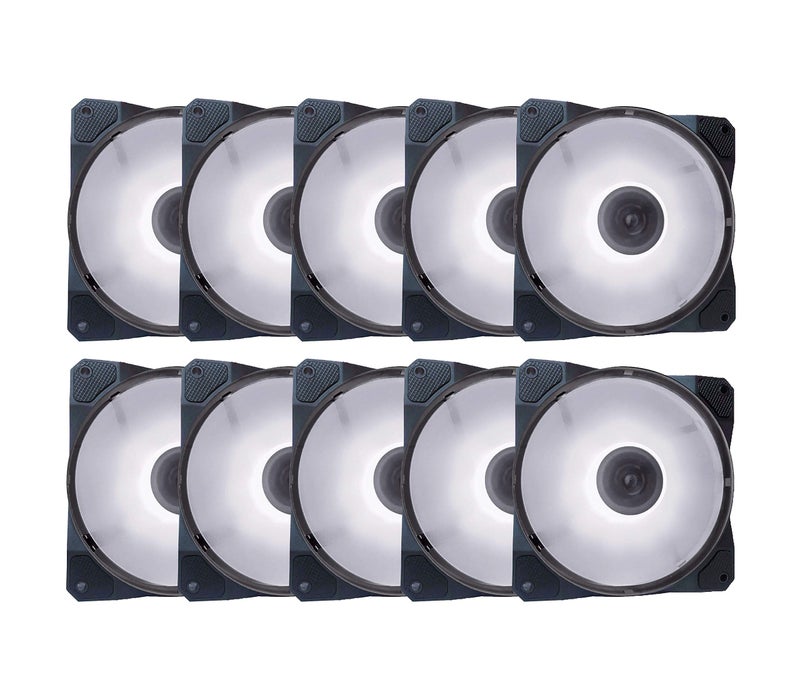 APEVIA مروحة صندوق APEVIA CO1012L-WH كوزموس 120 مم LED بيضاء فائقة الصمت مع 16 LED ووسادات مطاطية مضادة للاهتزاز (10 عبوات) - Image 1